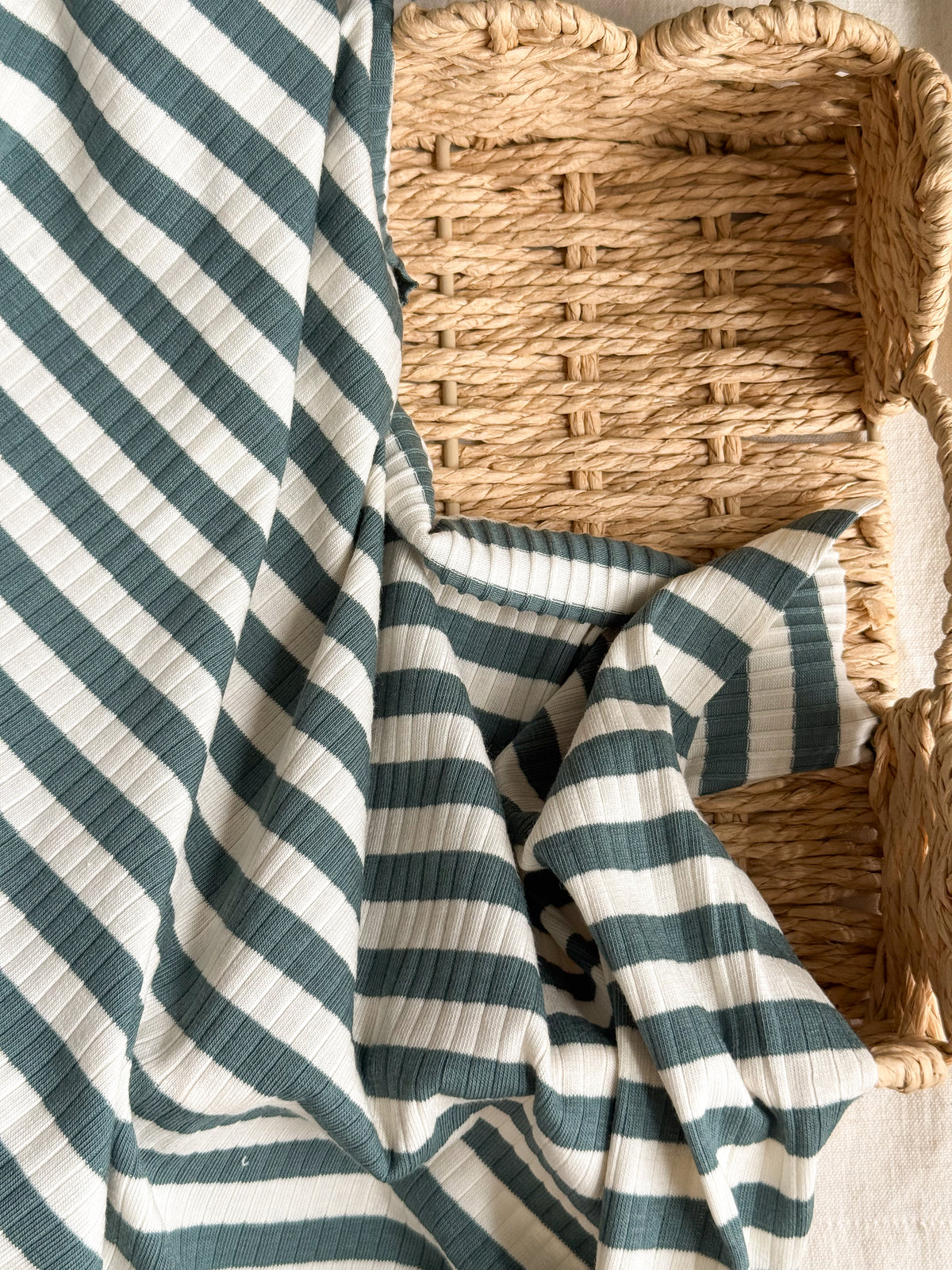 Ribbed Cotton Jersey Yarn Dyed Stripe - Teal