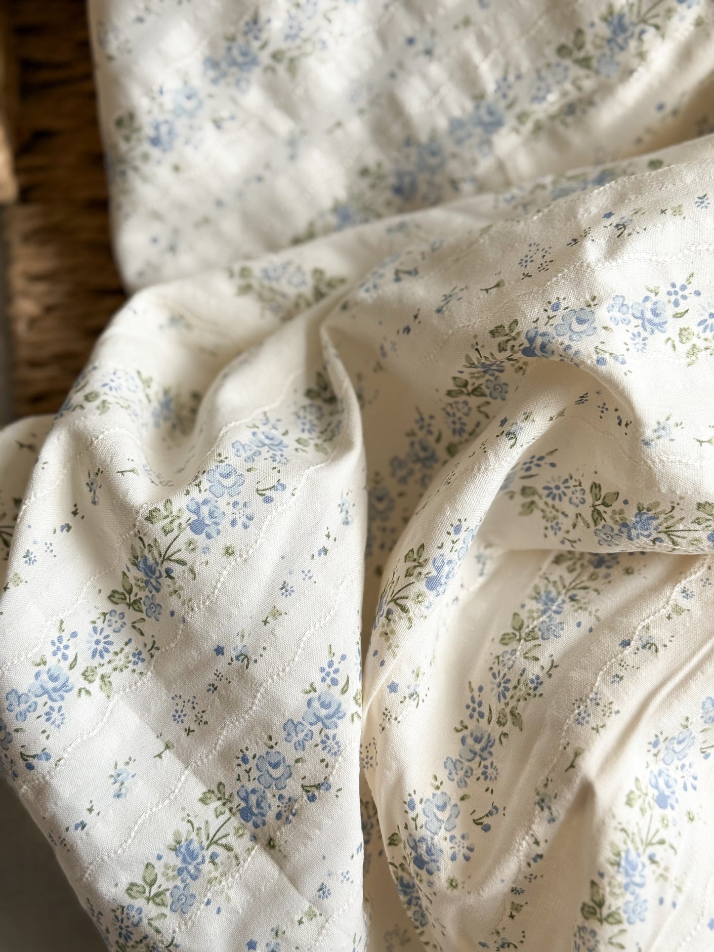 Embroidered Jacquard Cotton Fabric - Sky Blue Vintage