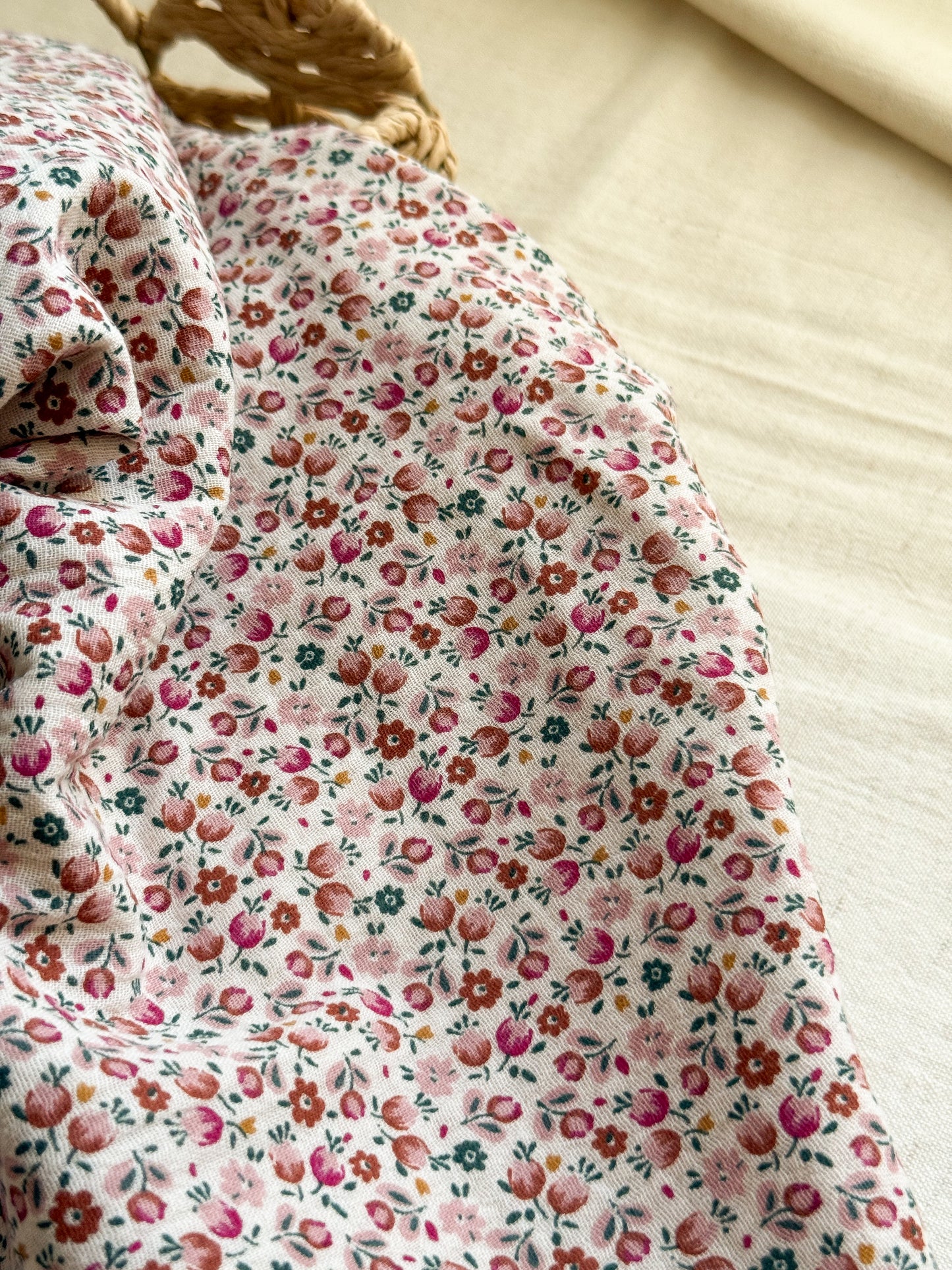 Double Gauze Fabric - Pink Meadow - 40cm Remnant