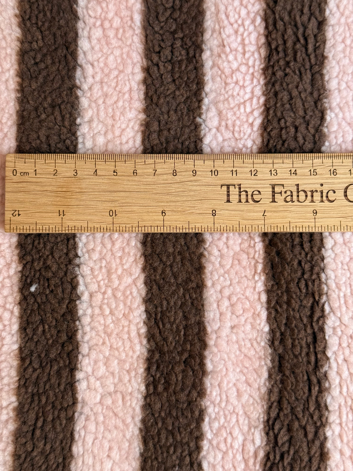 Soft Teddy Fabric - Powder Pink & Brown Stripe