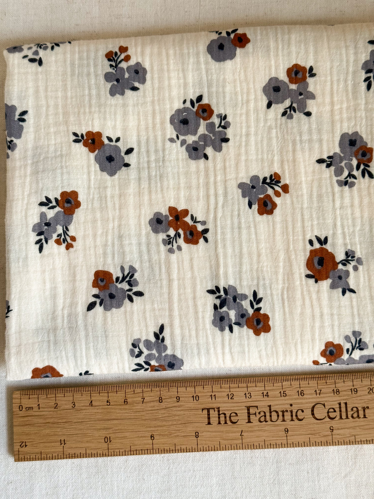Double Gauze Fabric - Blue / Ecru Floral
