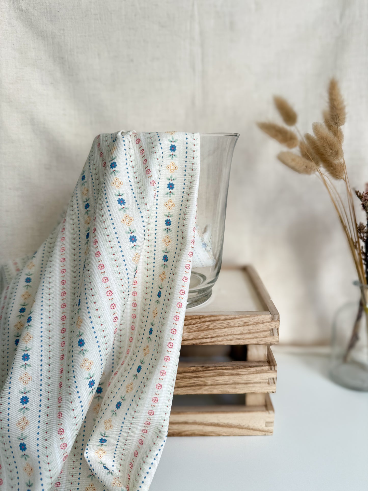 Floral patterned cotton fabric with a neutral background