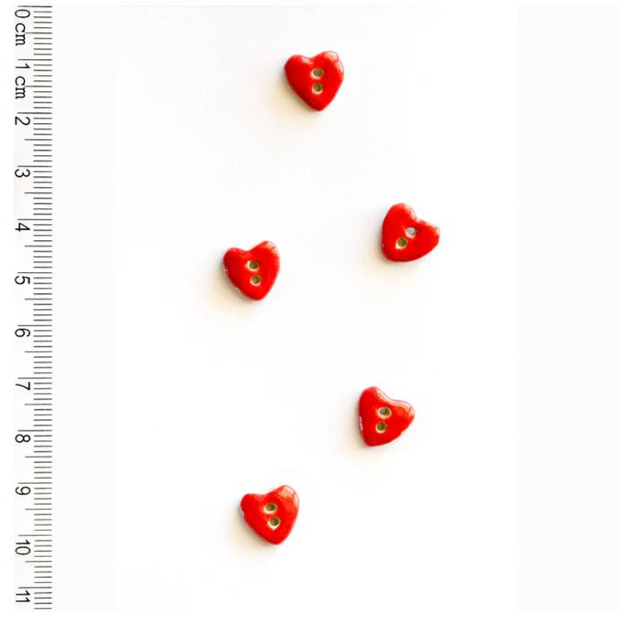Handmade Red Heart Sewing Buttons - 12mm - Pack of 5