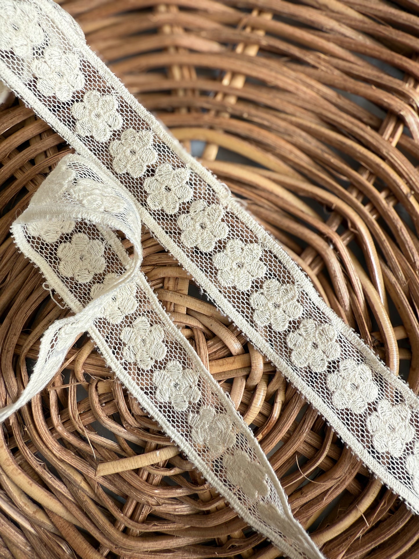 Cream Embroidered Tulle Trim - Floral