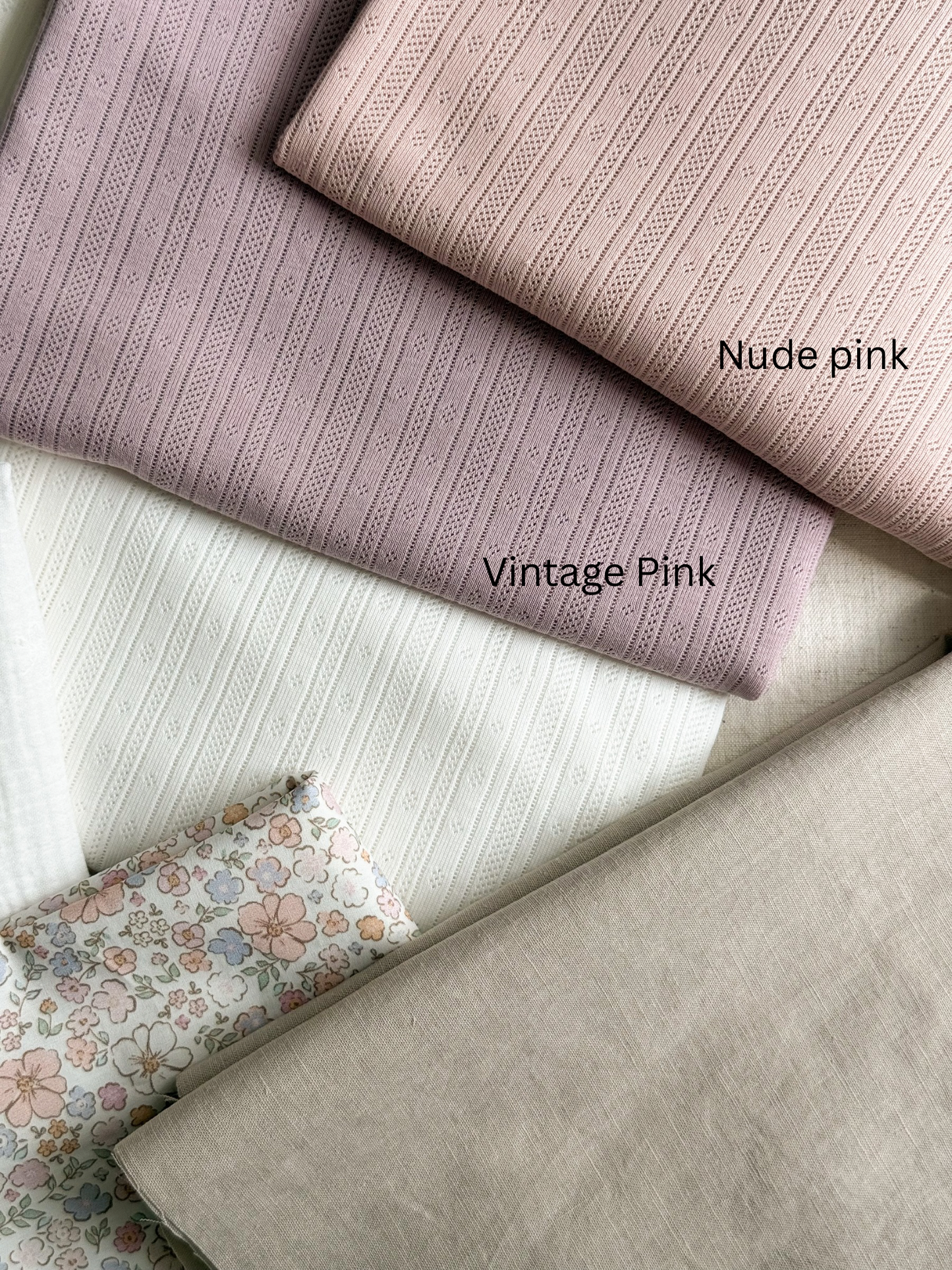 Cotton Jersey Stripe Pointelle Fabric - Nude Pink
