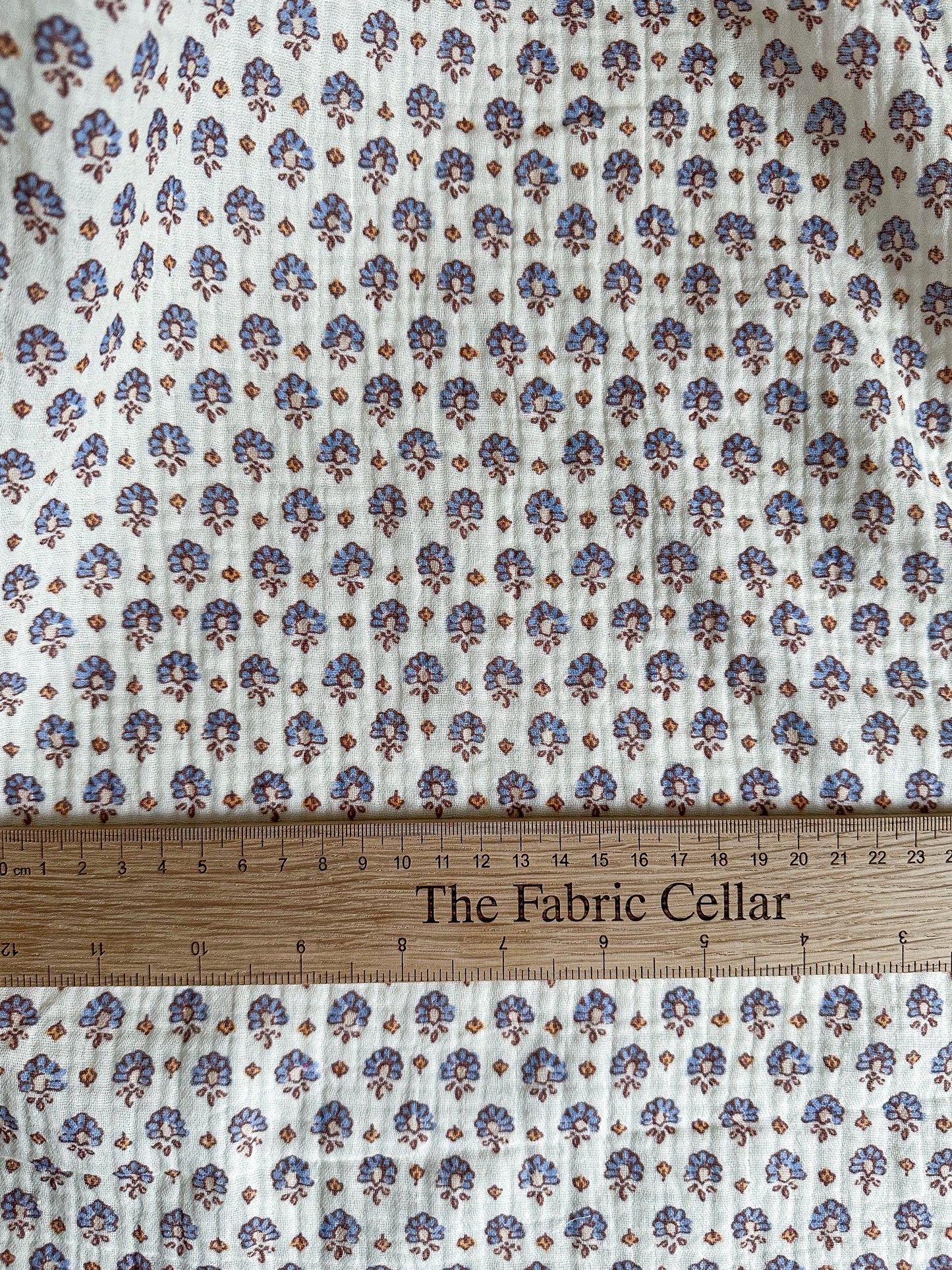 Organic Double Gauze Fabric - Blue Organic Indian Block Style Print
