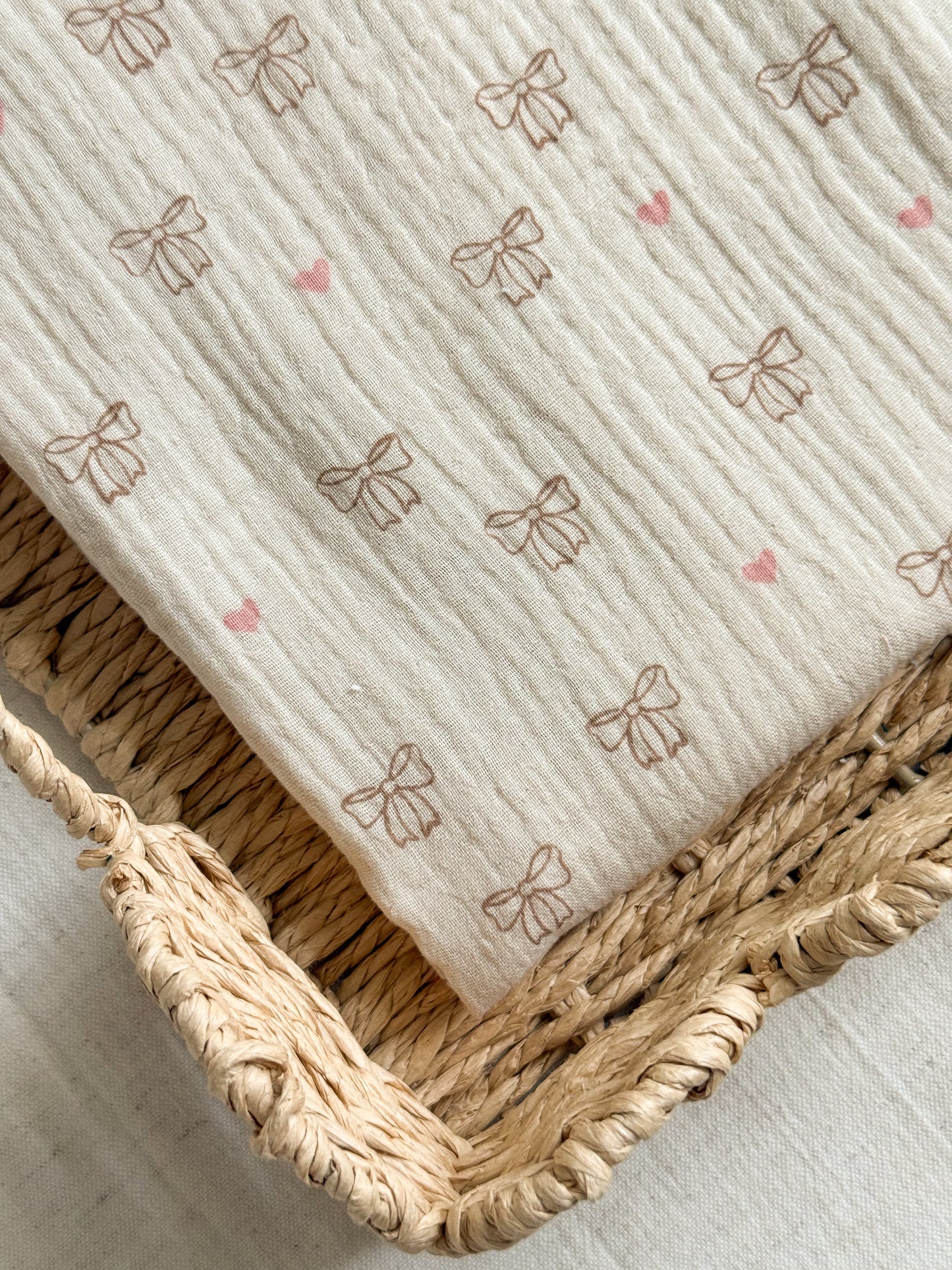 Organic Cotton Double Gauze Fabric - Bows & Hearts