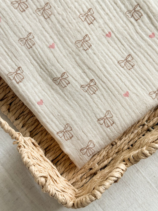 Organic Cotton Double Gauze Fabric - Bows & Hearts
