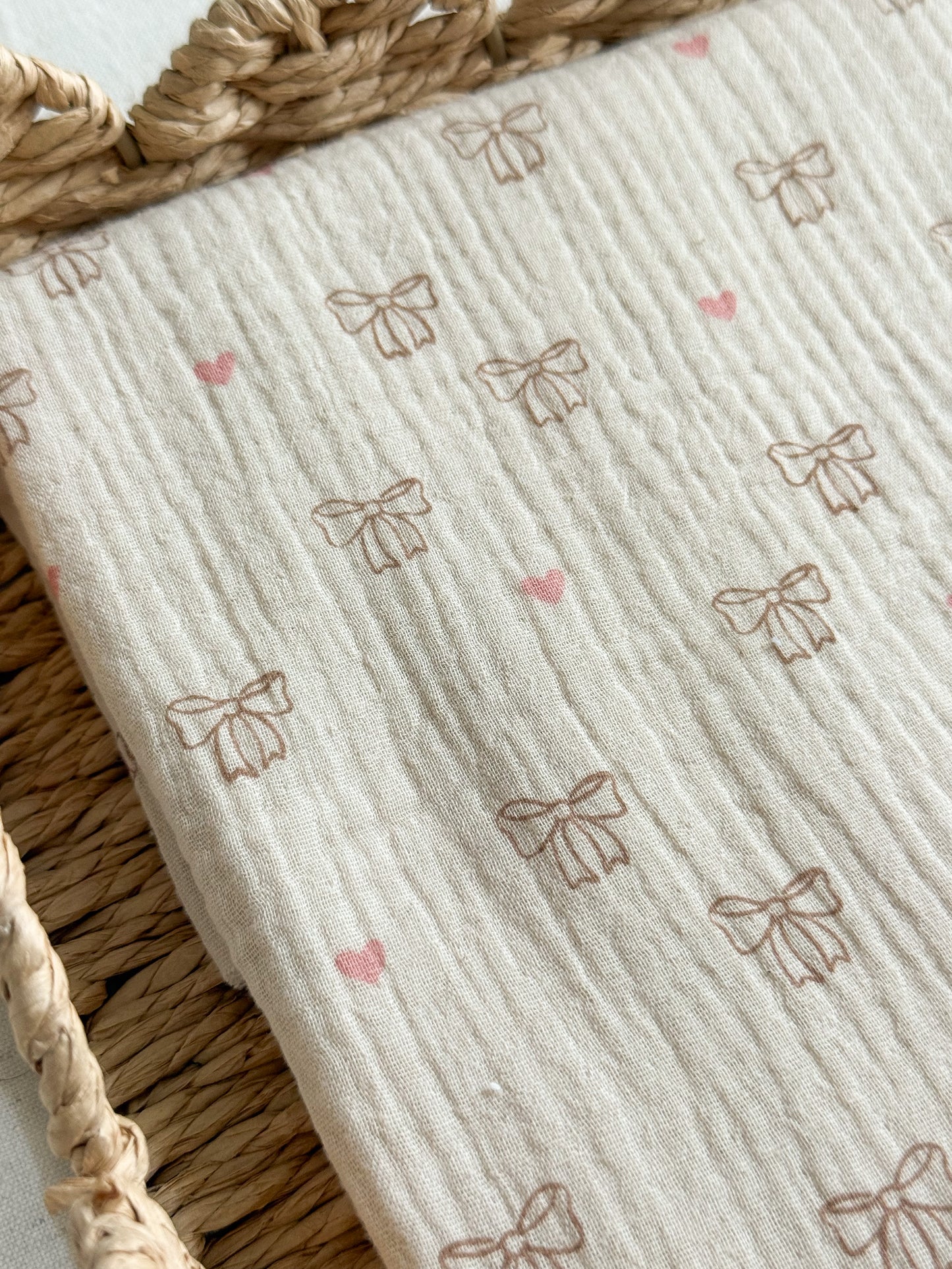 Organic Cotton Double Gauze Fabric - Bows & Hearts