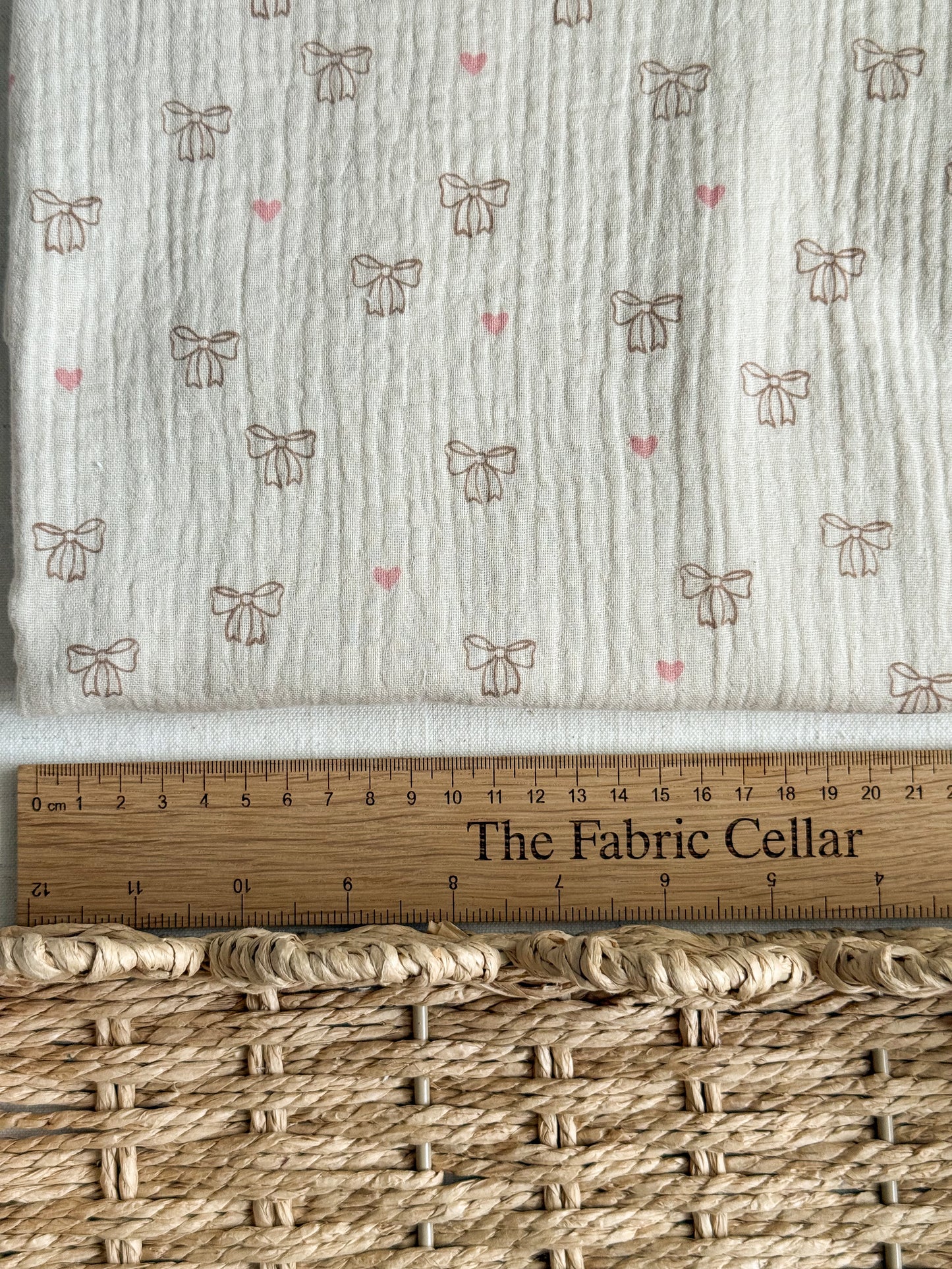 Organic Cotton Double Gauze Fabric - Bows & Hearts
