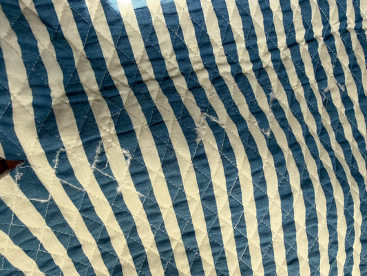 Reversible Quilted Double Gauze Fabric - Blue Meadow / Stripe - 100cm Remnant - See Photos
