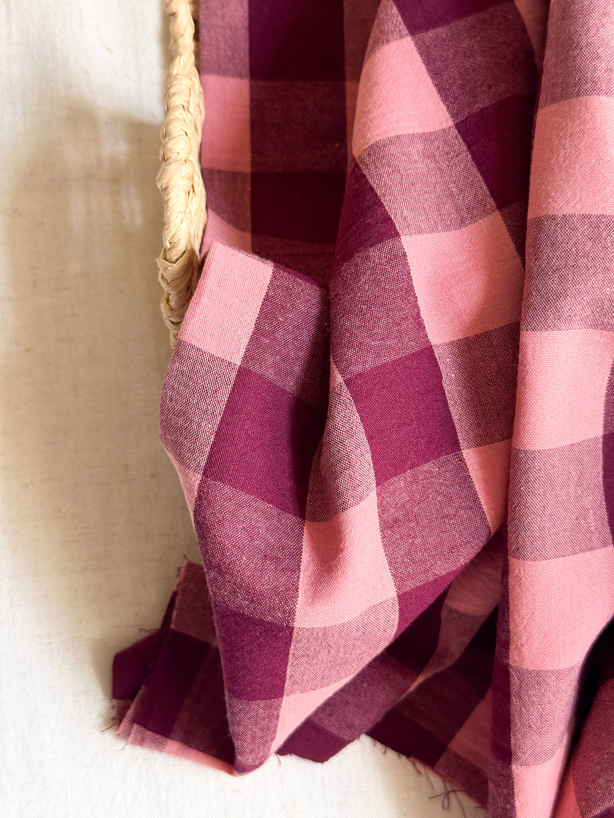 Cotton Yarn Dyed Gingham Fabric - Plum & Peach