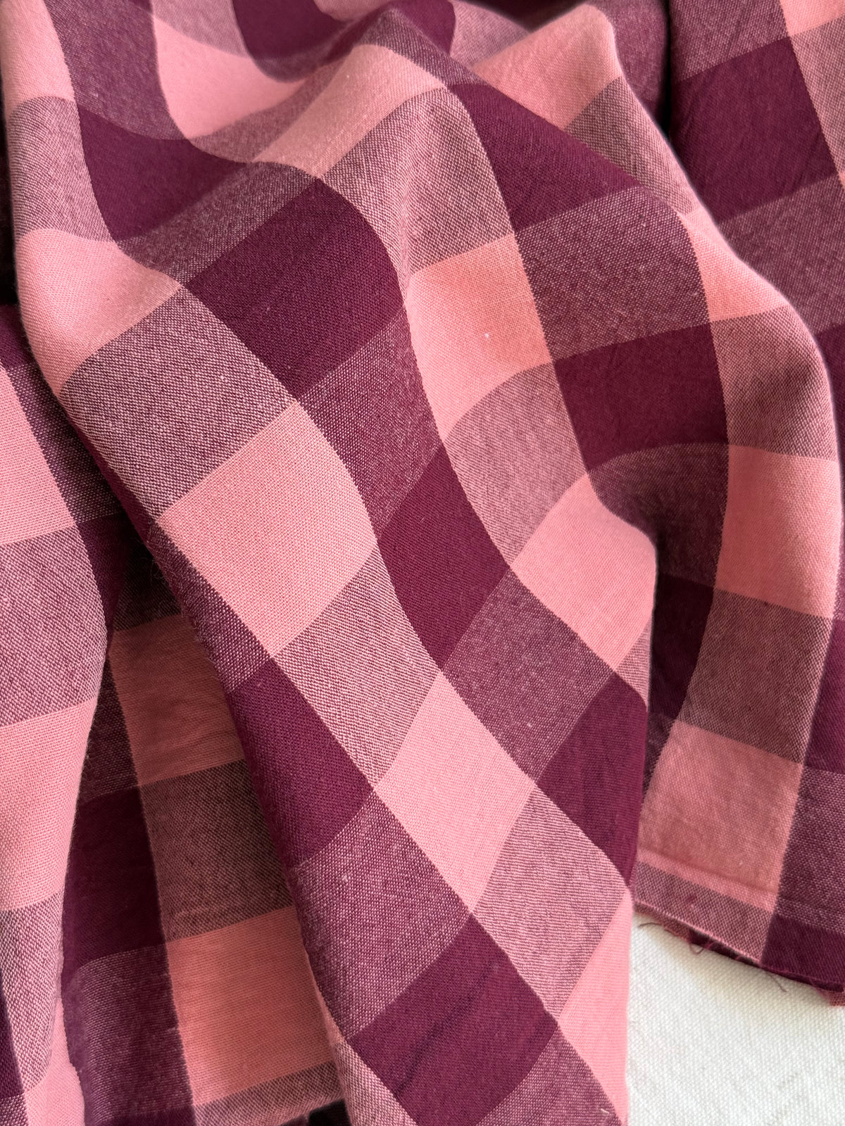 Cotton Yarn Dyed Gingham Fabric - Plum & Peach