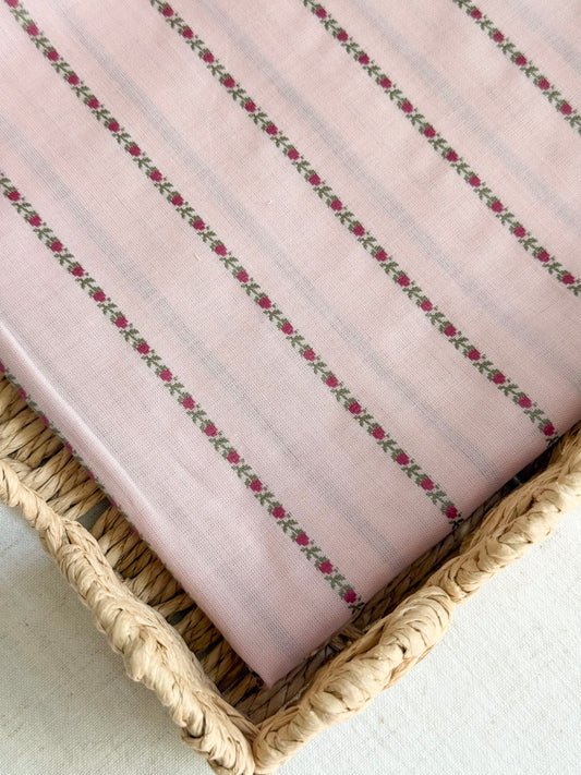 Cotton Jacquard Fabric - Floral Stripe - Nude