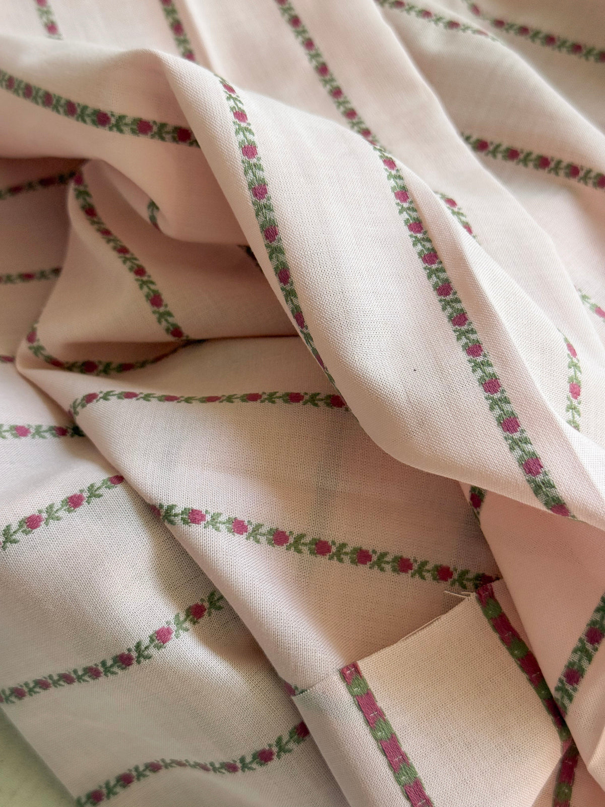 Cotton Jacquard Fabric - Floral Stripe - Nude