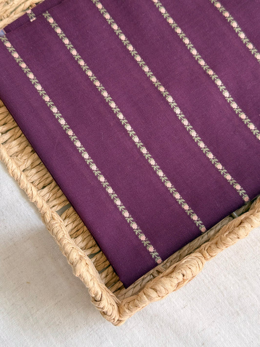 Cotton Jacquard Fabric - Floral Stripe - Bordeaux