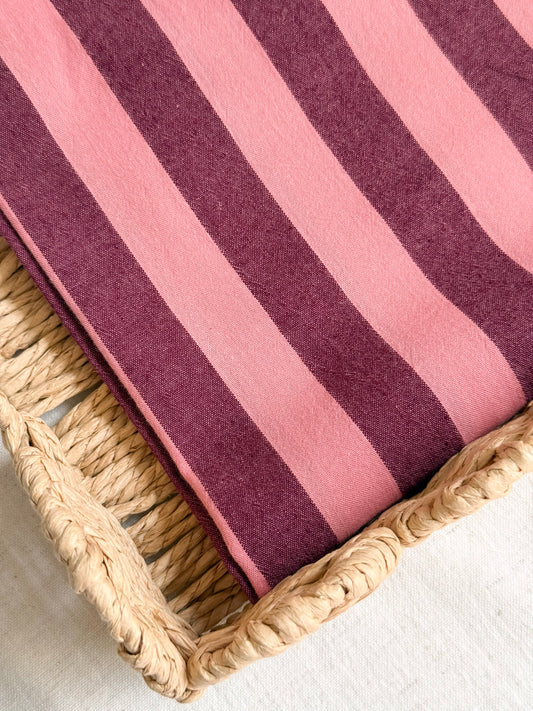 Cotton Yarn Dyed Stripe Fabric - Plum & Peach