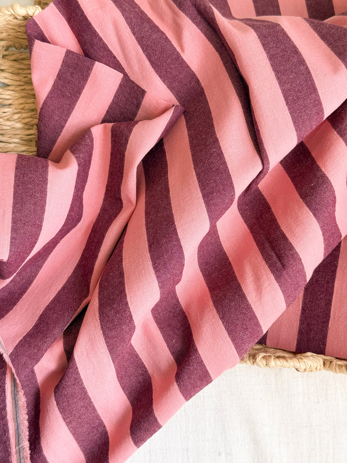 Cotton Yarn Dyed Stripe Fabric - Plum & Peach
