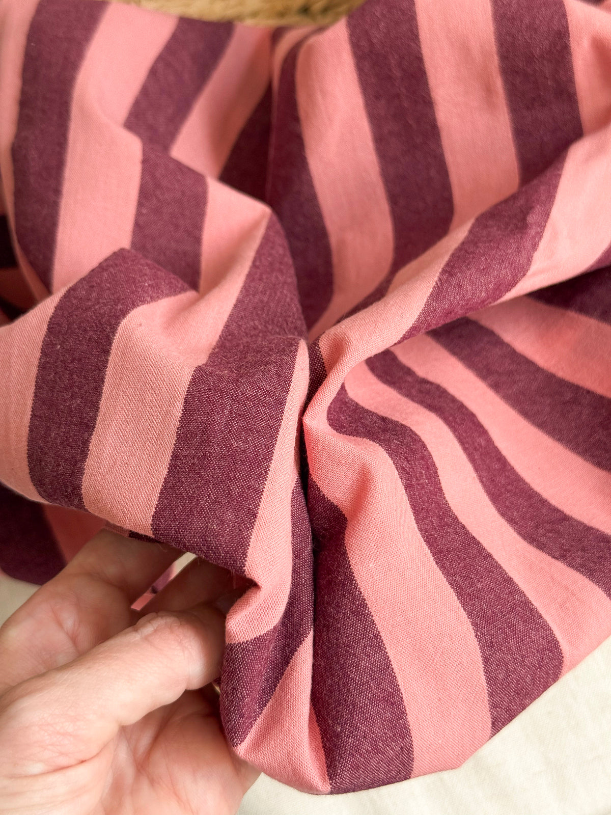 Cotton Yarn Dyed Stripe Fabric - Plum & Peach