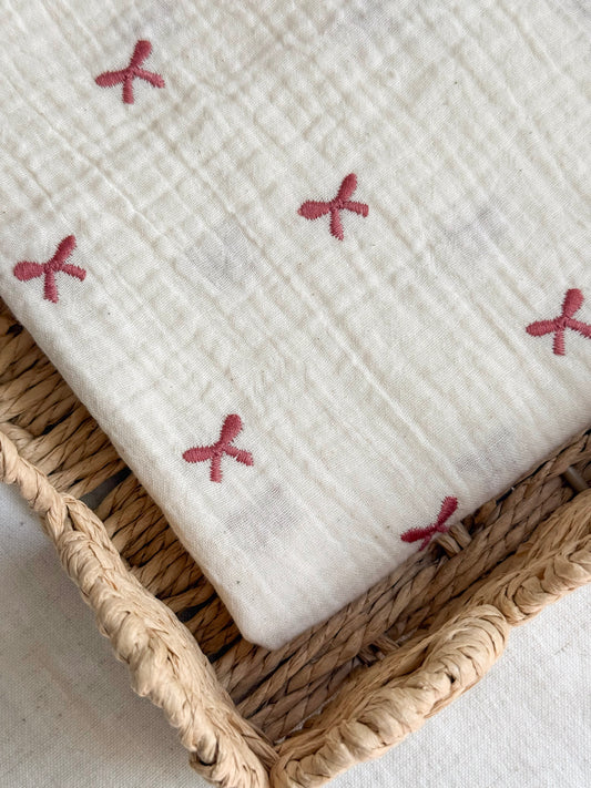 Embroidered Double Gauze Fabric - Embroidered Bows