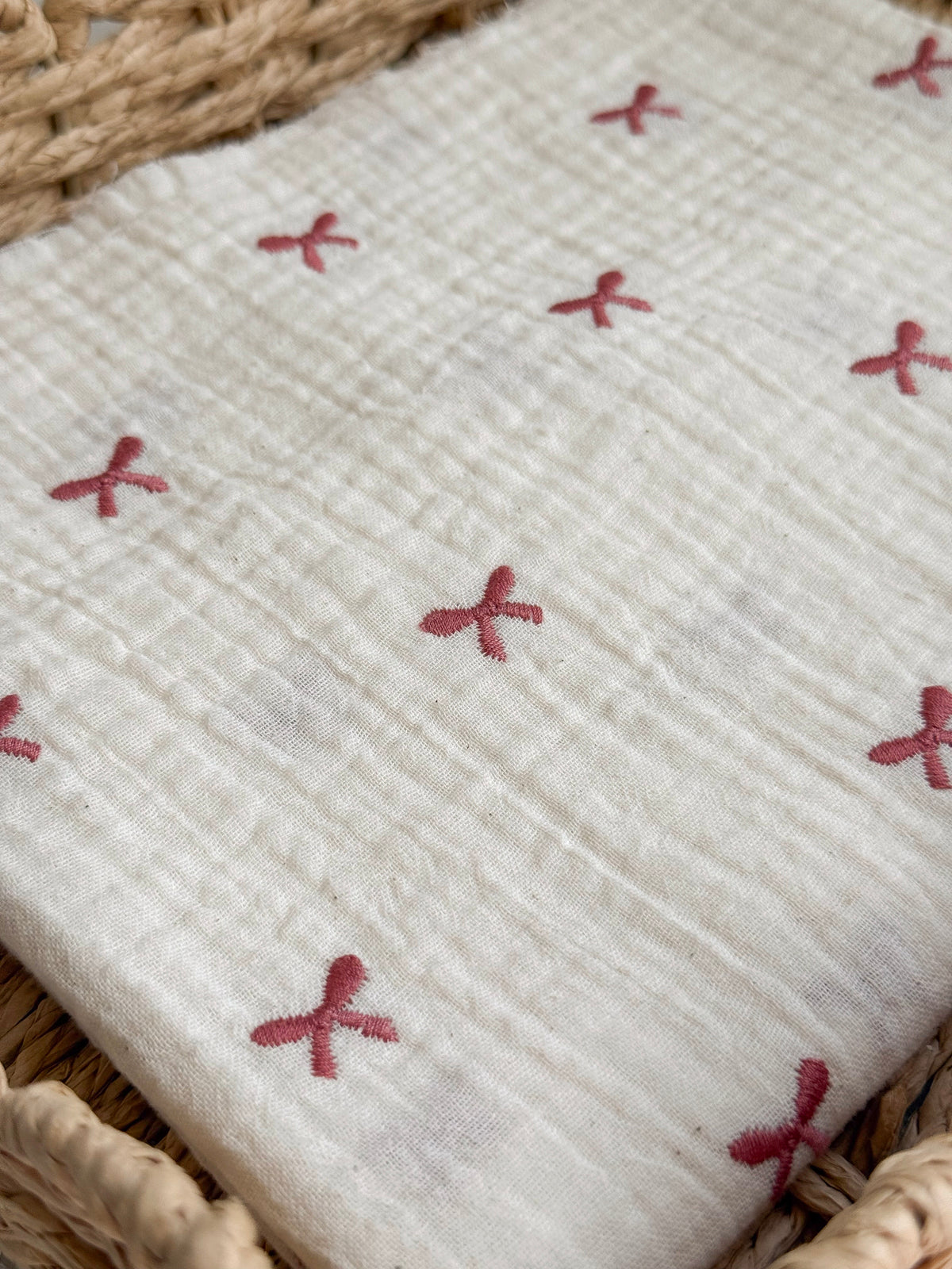 Embroidered Double Gauze Fabric - Embroidered Bows