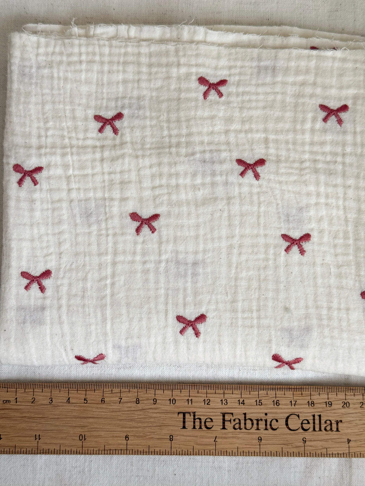 Embroidered Double Gauze Fabric - Embroidered Bows