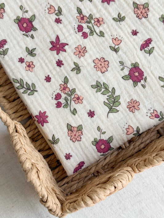 Organic Cotton Double Gauze Fabric - Mulberry Floral