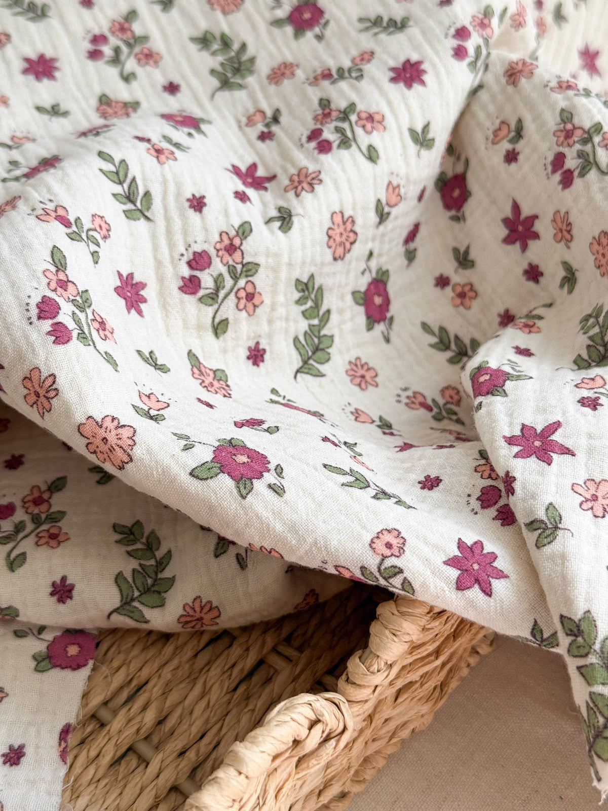 Organic Cotton Double Gauze Fabric - Mulberry Floral
