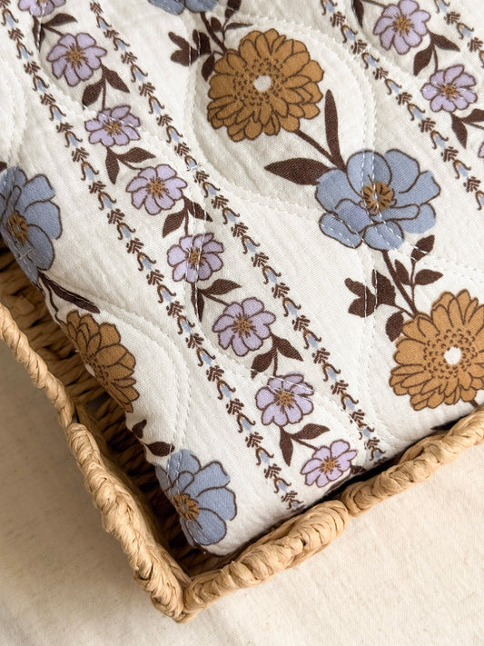 Quilted Reversible Double Gauze Fabric  - Floral Stripe