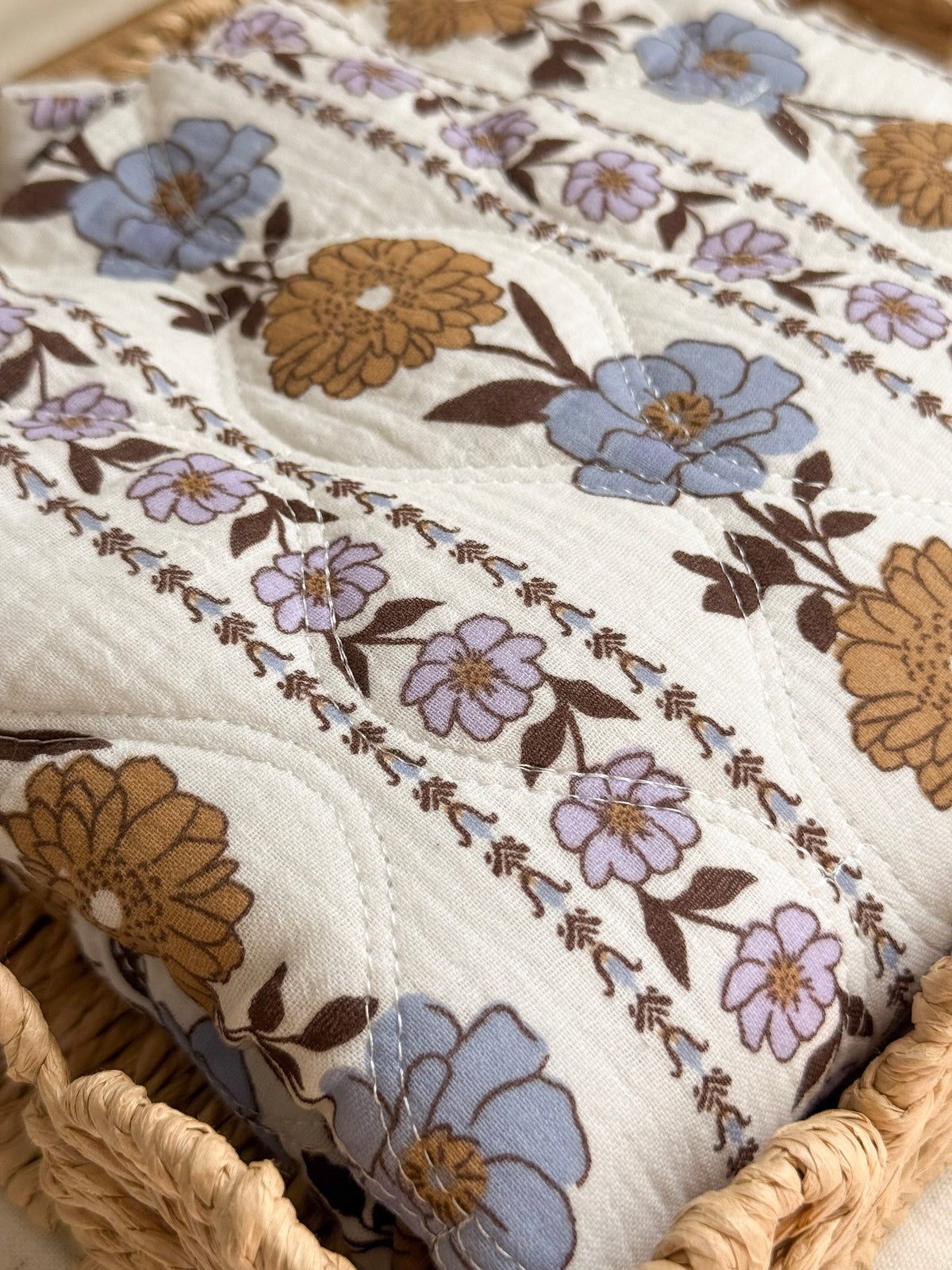 Quilted Reversible Double Gauze Fabric  - Floral Stripe