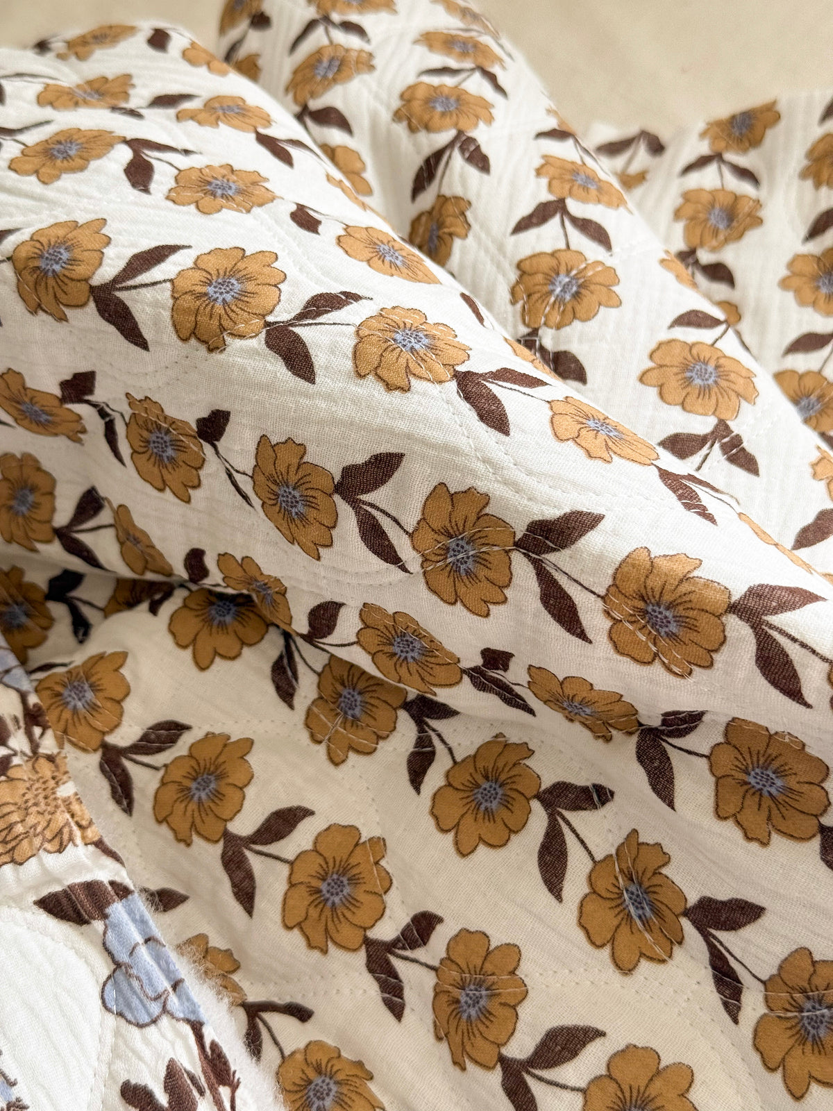 Quilted Reversible Double Gauze Fabric  - Floral Stripe