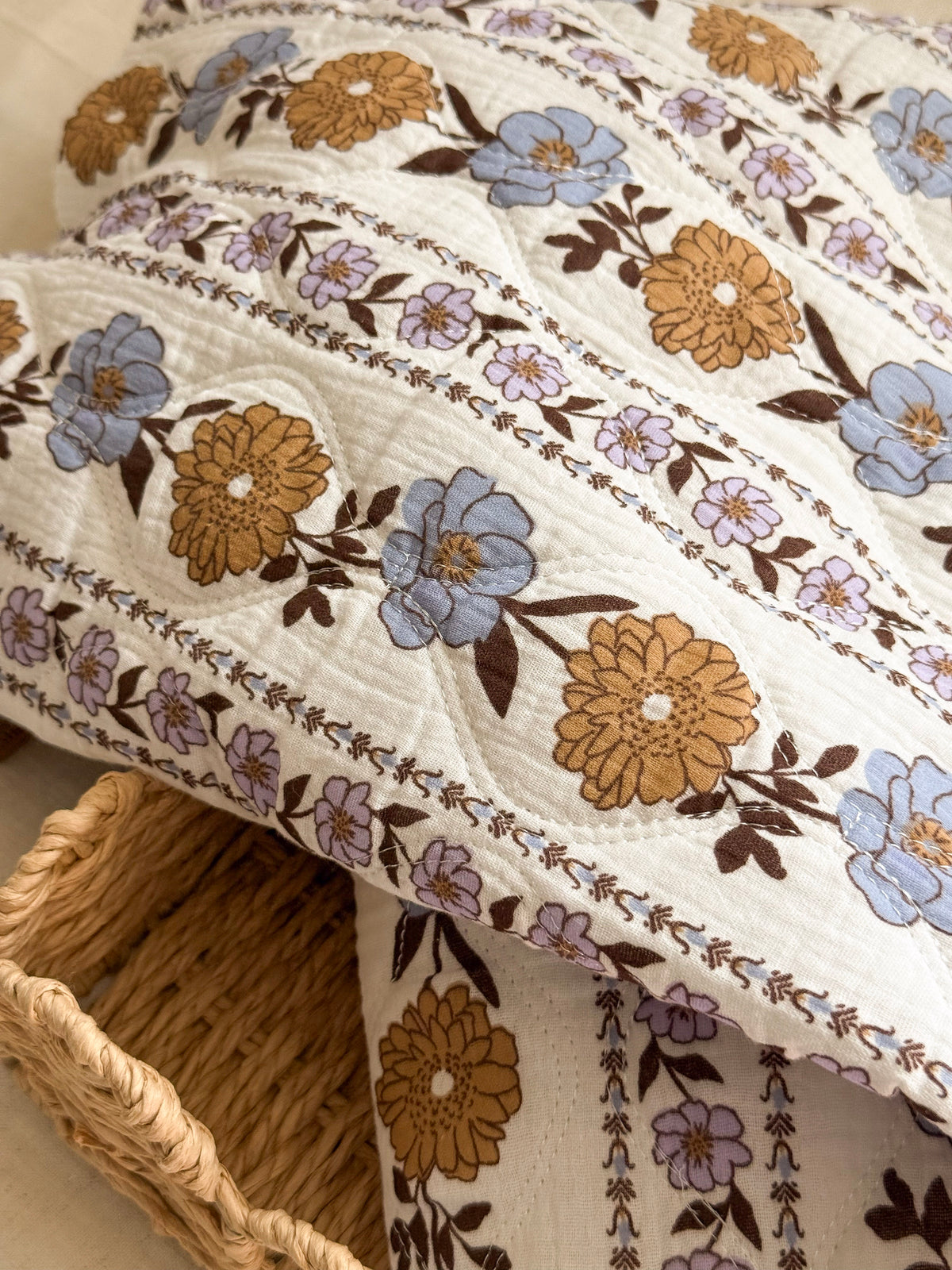 Quilted Reversible Double Gauze Fabric  - Floral Stripe
