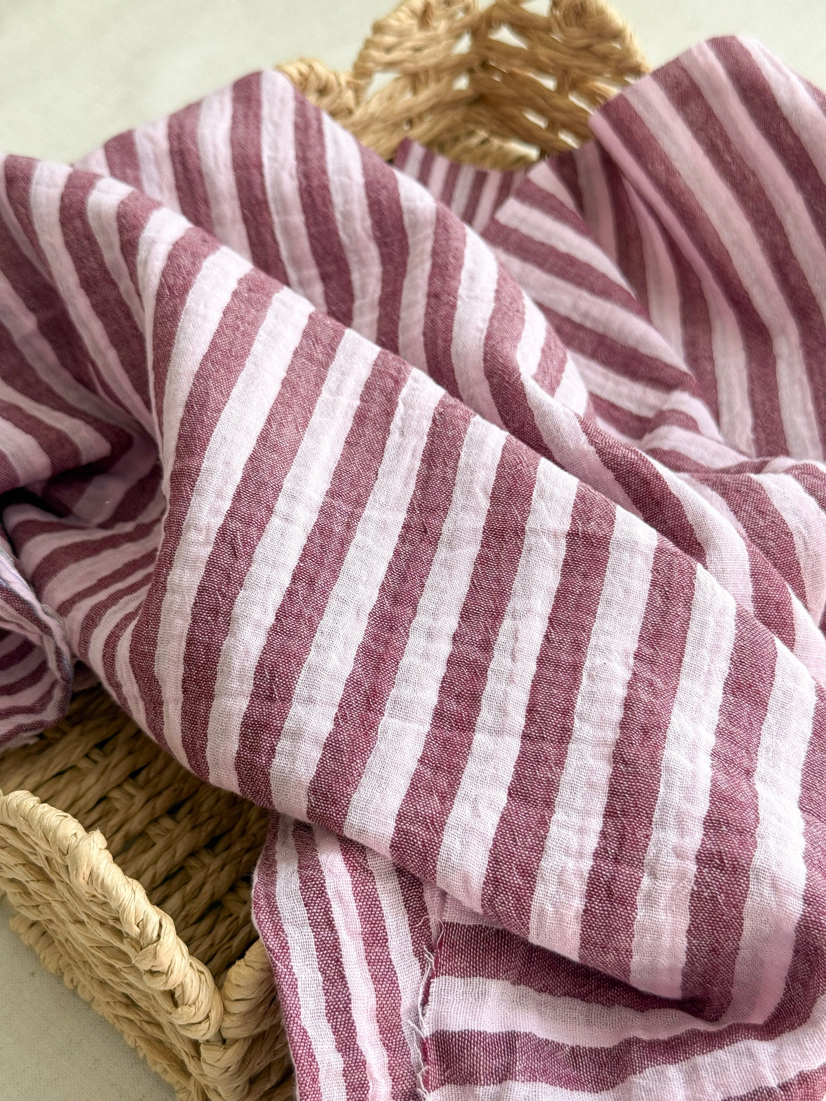 Double Sided Double Gauze Fabric - Mulberry Stripe