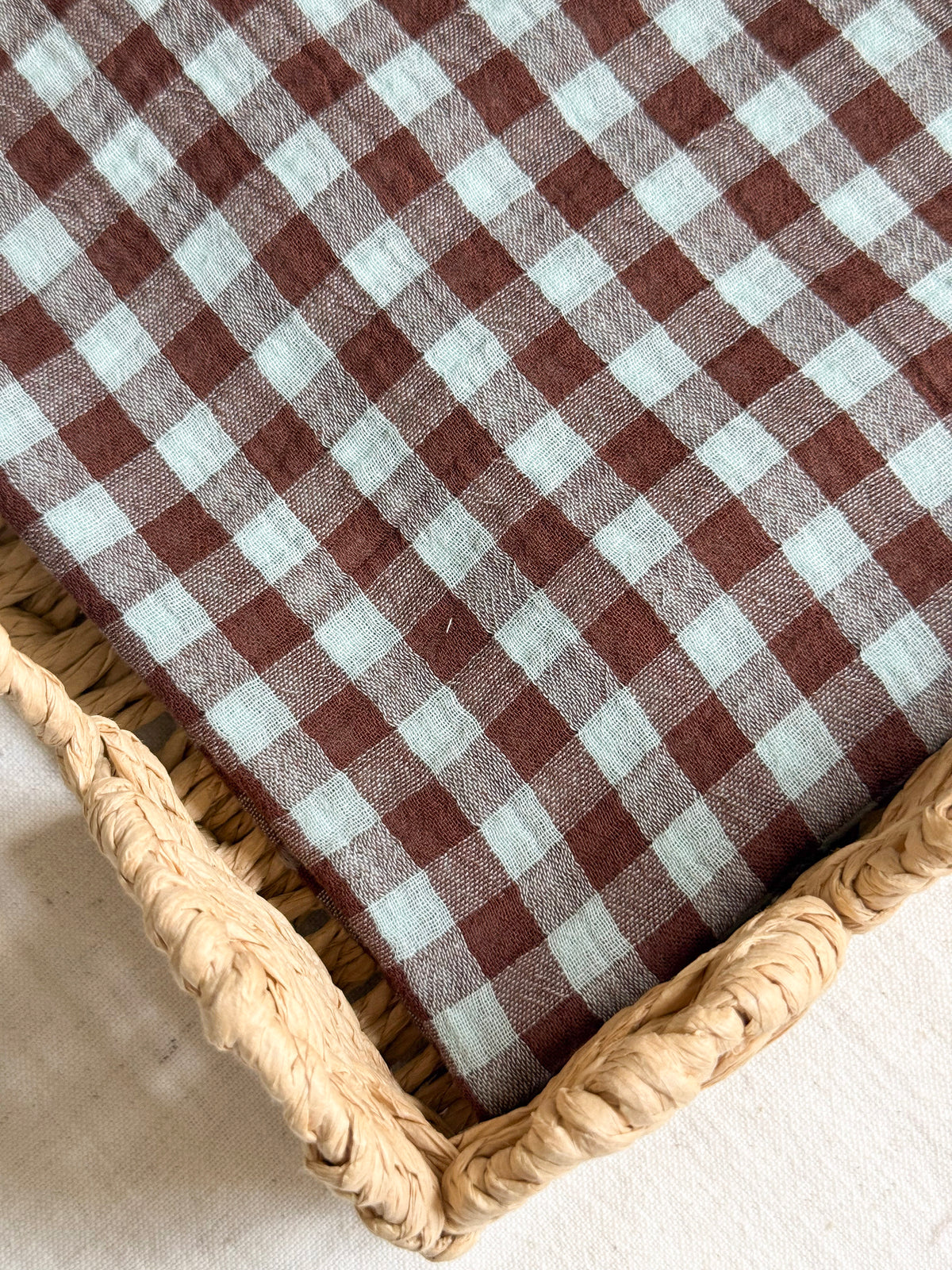 Double Sided Double Gauze Fabric - Brown & Blue Gingham