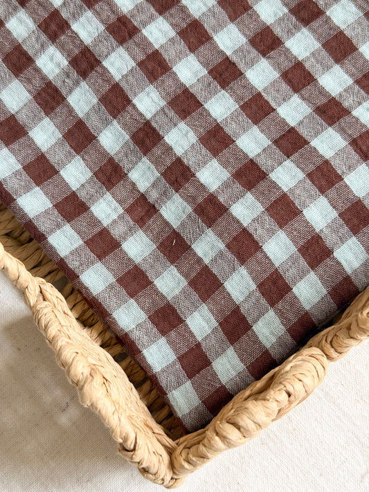 Double Sided Double Gauze Fabric - Brown & Blue Gingham