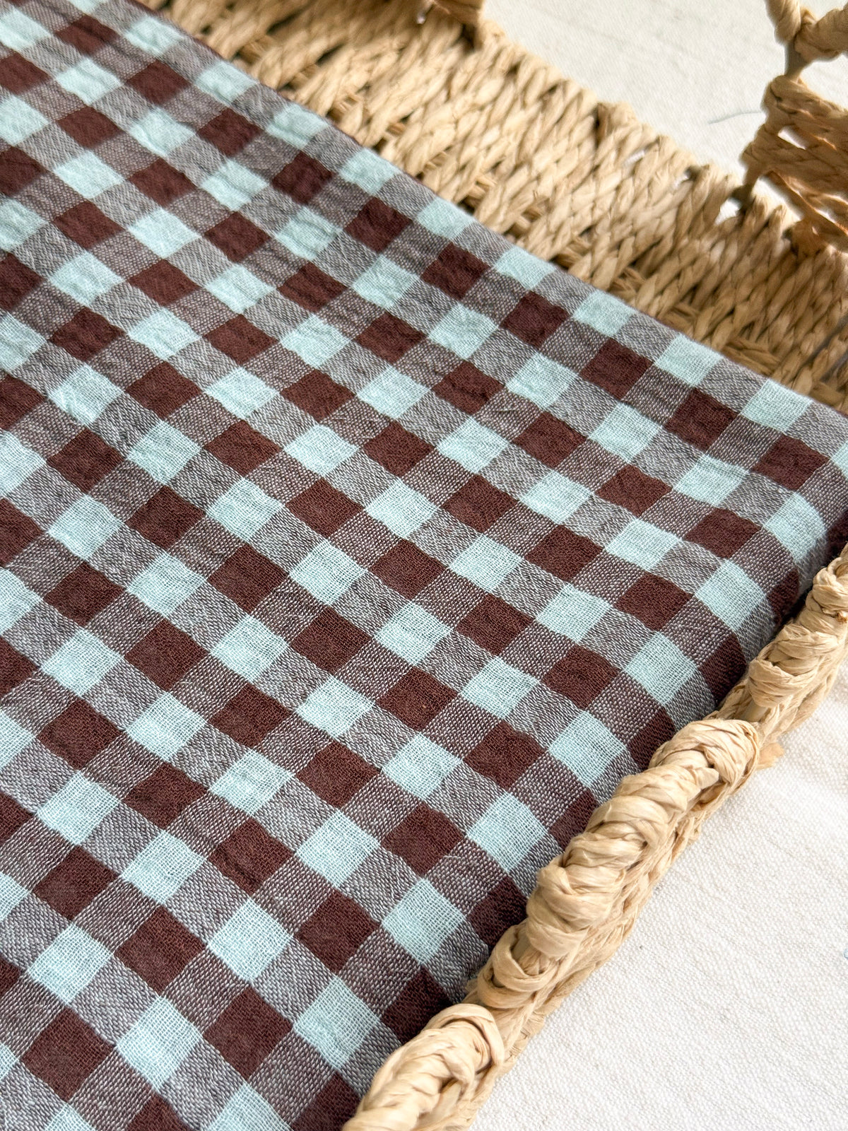 Double Sided Double Gauze Fabric - Brown & Blue Gingham