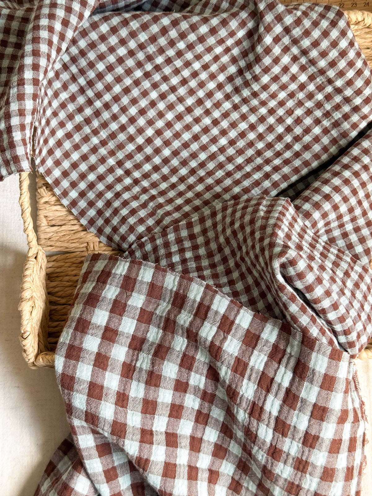 Double Sided Double Gauze Fabric - Brown & Blue Gingham