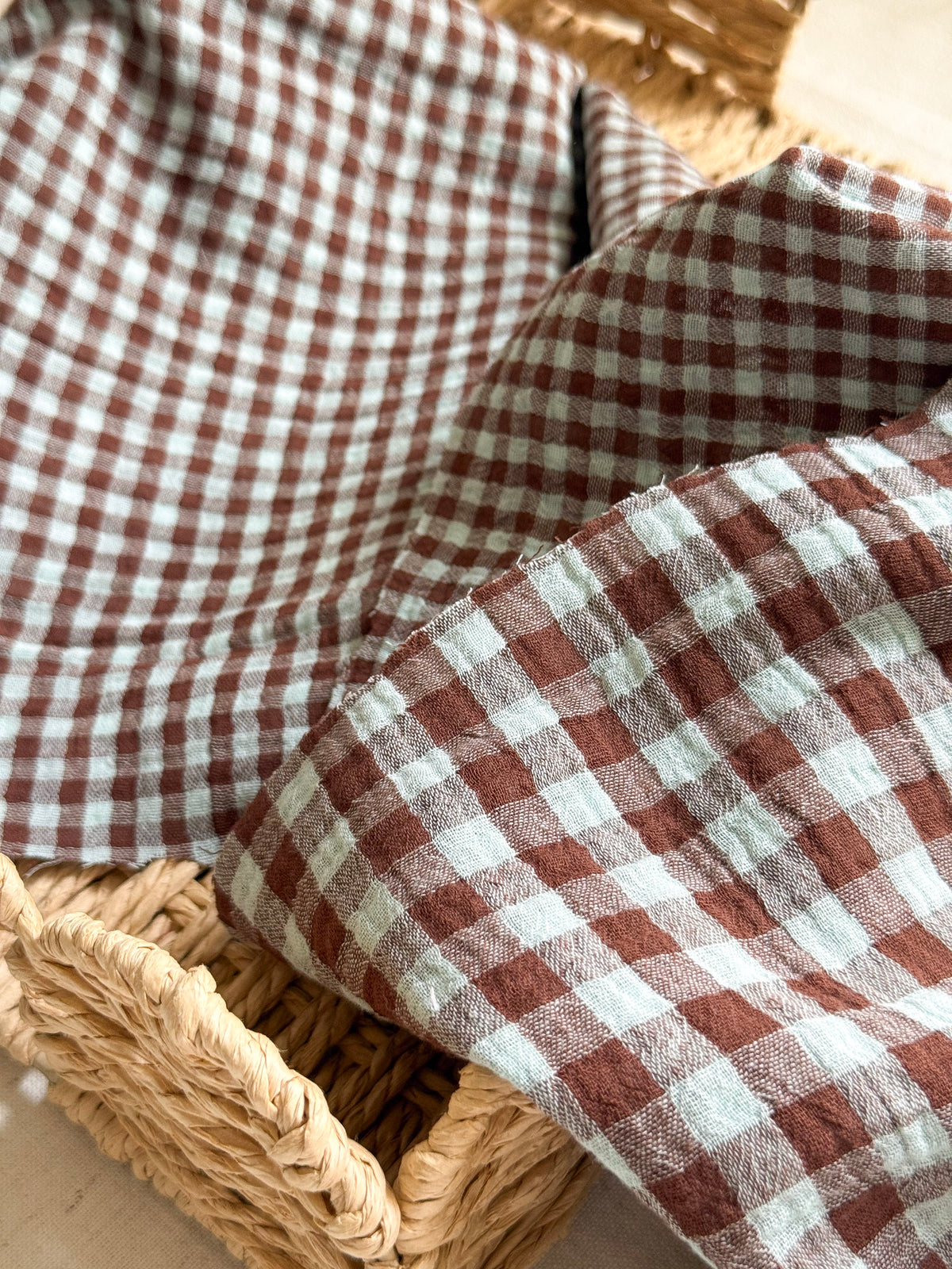 Double Sided Double Gauze Fabric - Brown & Blue Gingham