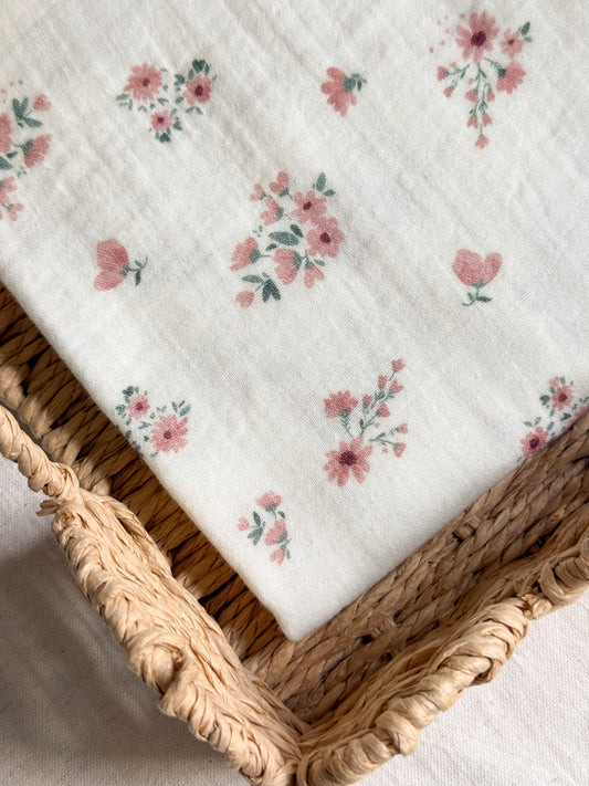 Organic Cotton Double Gauze Fabric - Peach Floral