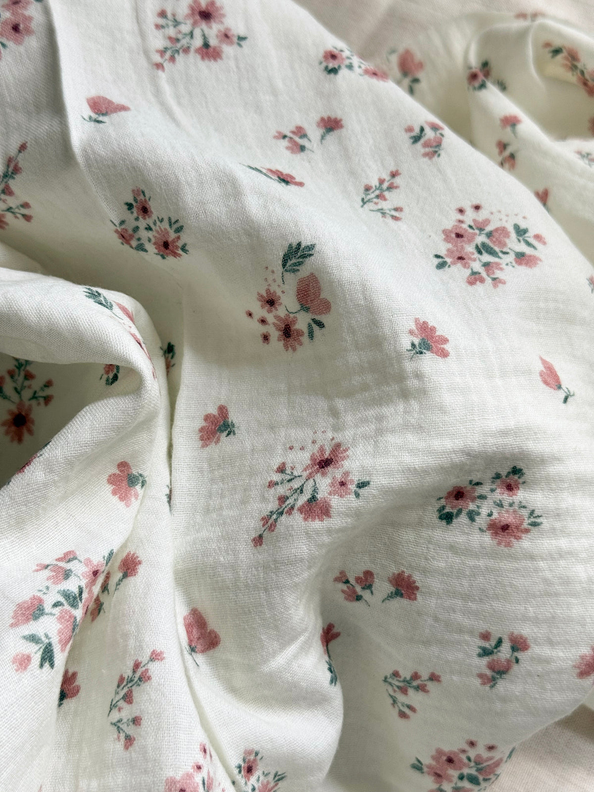 Organic Cotton Double Gauze Fabric - Peach Floral