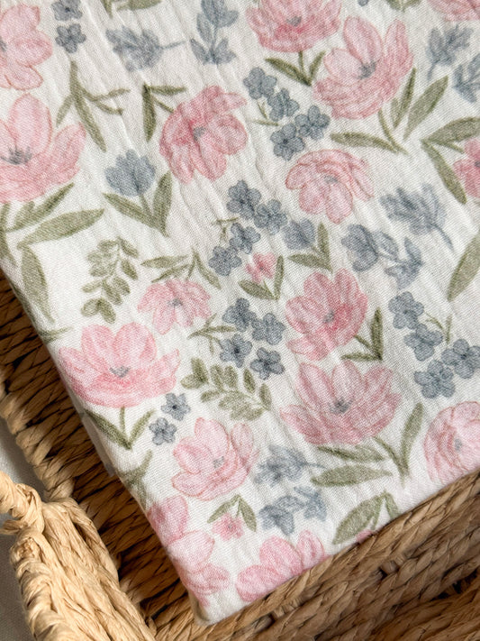 Organic Cotton Double Gauze Fabric - Pink Posy
