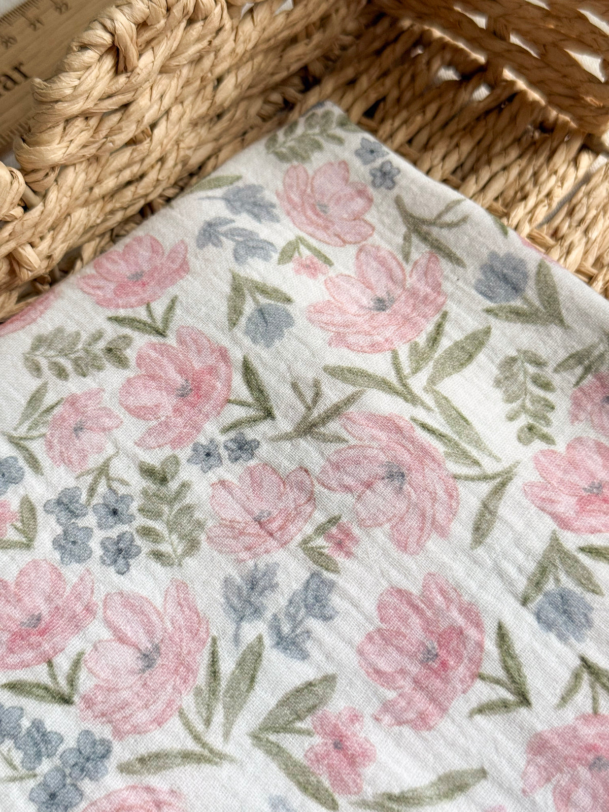 Organic Cotton Double Gauze Fabric - Pink Posy
