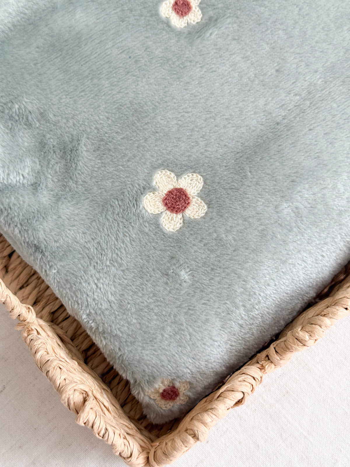 Soft Fleece Fabric - Embroidered Flowers - Sage