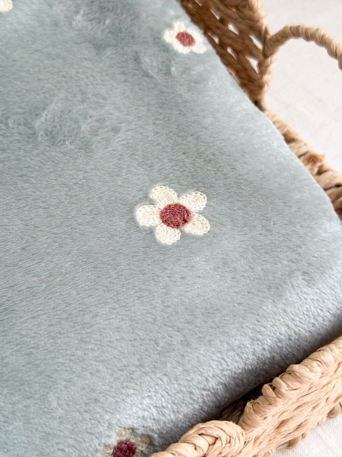 Soft Fleece Fabric - Embroidered Flowers - Sage