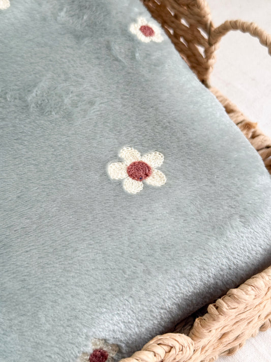 Soft Fleece Fabric - Embroidered Flowers - Sage