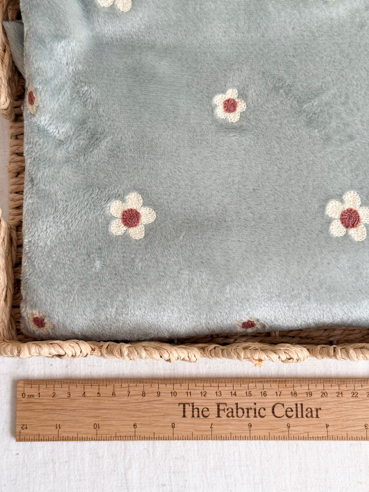 Soft Fleece Fabric - Embroidered Flowers - Sage