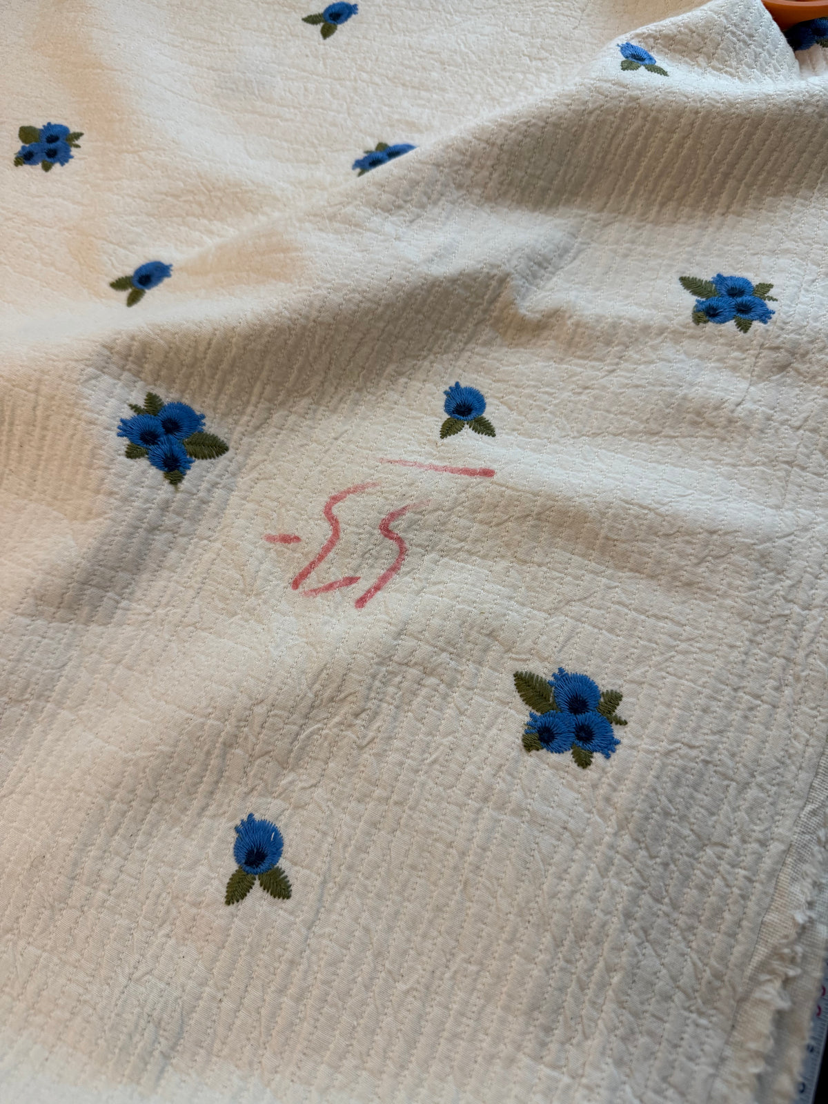 Cotton Mini Quilted Double Gauze Fabric - Embroidered Blueberries - 180cm Remnant (see photos)