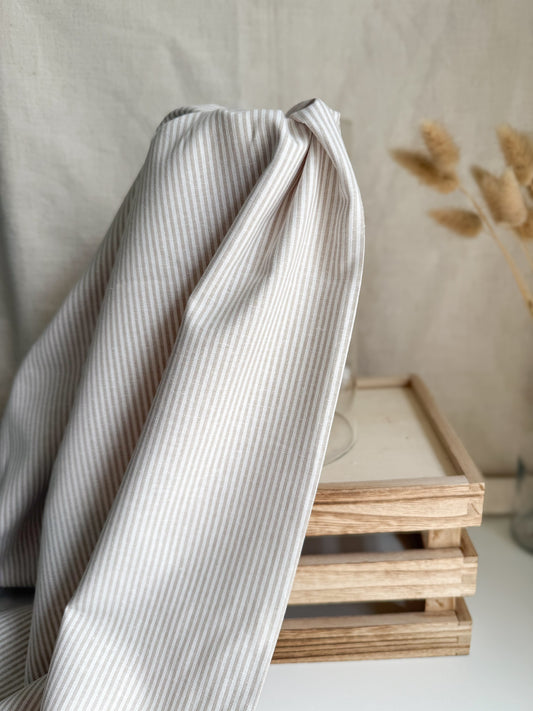Fine Linen Cotton Fabric - Beige Stripe