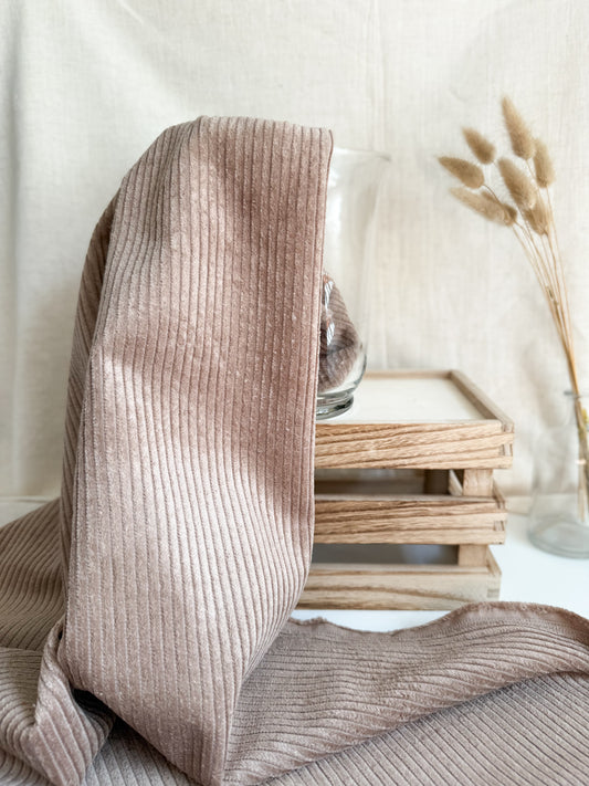 Earthy Taupe Coloured Cotton Corduroy Fabric Ideal For Autumn Sewing Projects 