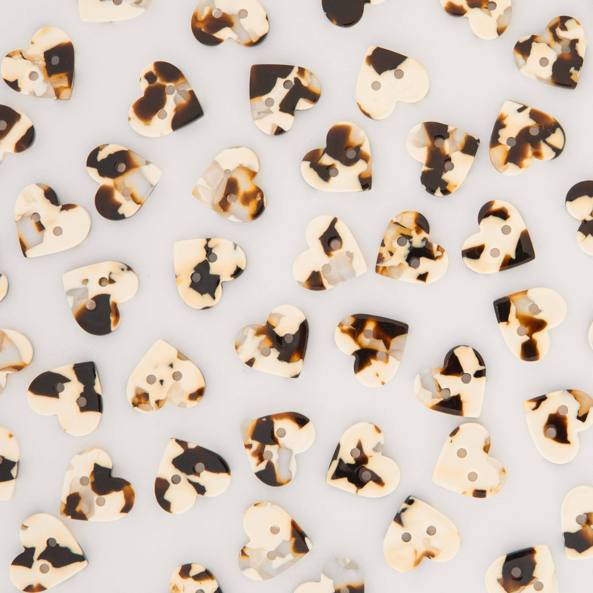 Small Black + Cream Tortoise Heart Buttons - Pack of 10